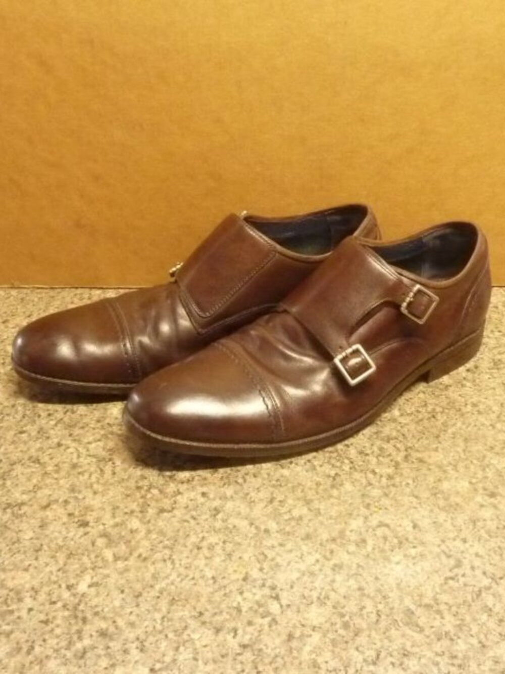 Cole Haan Double Monk Strap Shoes Men 11.5M Brown Leather Grand OS Cap Toe.